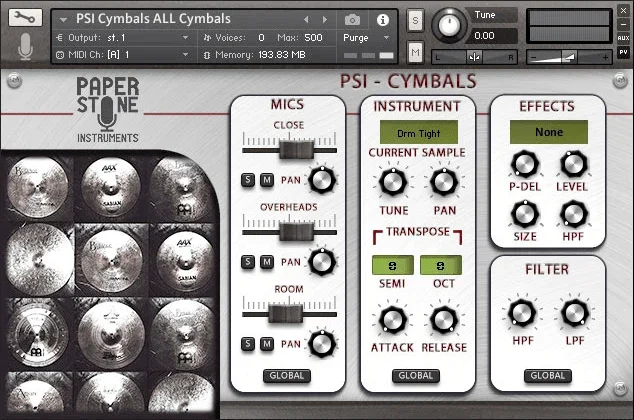Paper Stone Instruments PSI Cymbals Kontakt Library interface