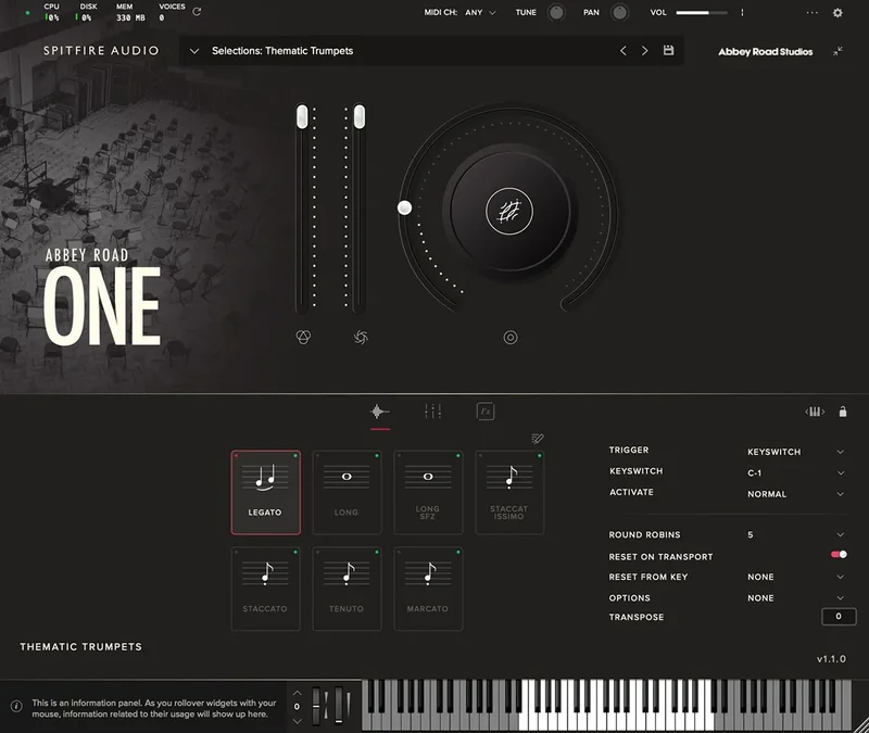 Spitfire Audio Abbey Road One: Thematic Trumpets interface