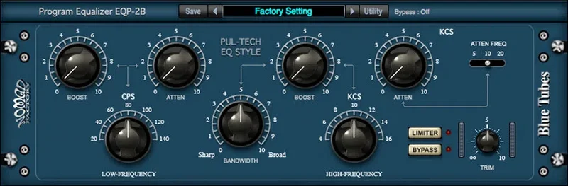 Nomad Factory Blue Tubes Equalizer PEQ2B interface