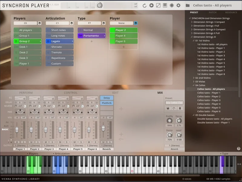 VSL Studio Dimension Strings III interface