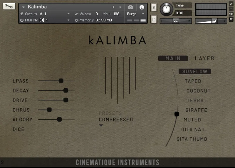 Cinematique Instruments Kalimba interface