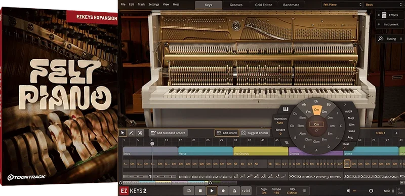 Toontrack EKX Felt Piano interface