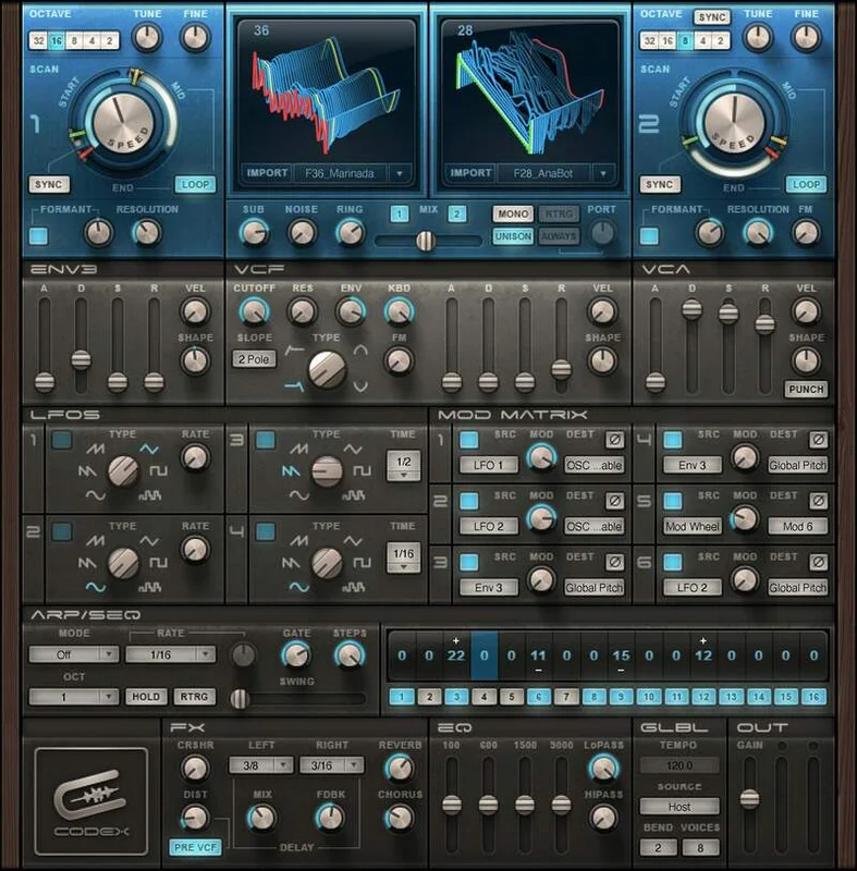 Waves Codex Wavetable Synth interface
