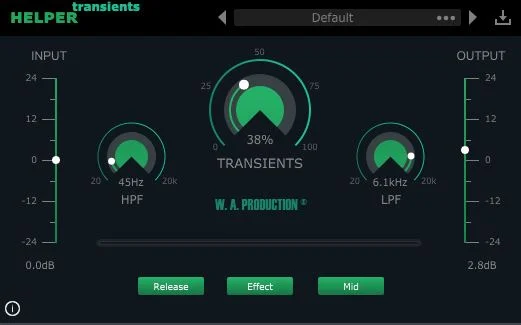 W.A. Production HELPER Transients 2 interface