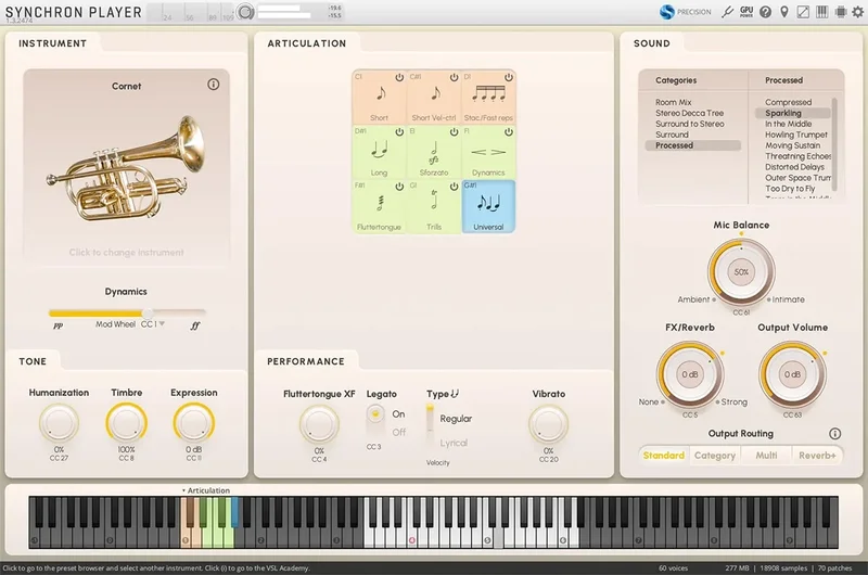 VSL Synchron Special Brass: Cornet interface