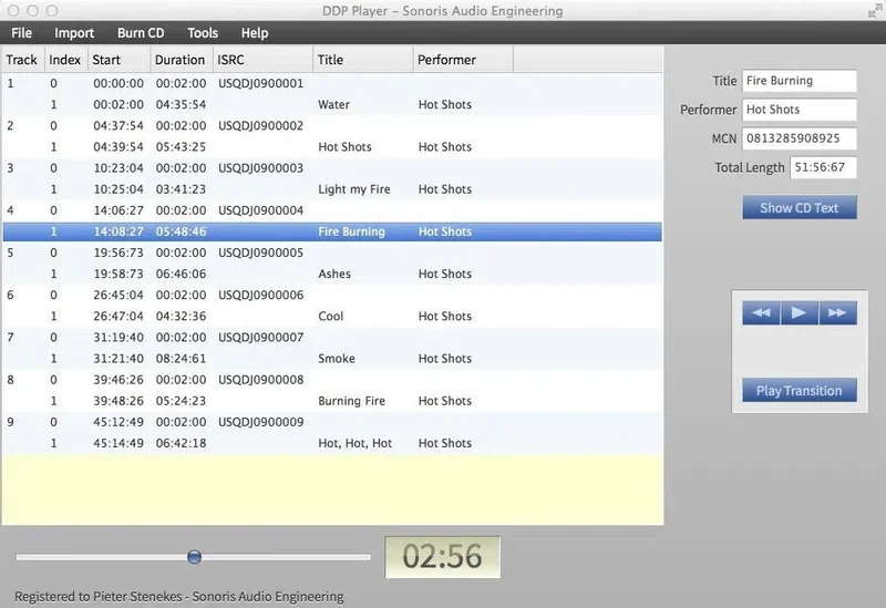 Sonoris DDP PLAYER interface