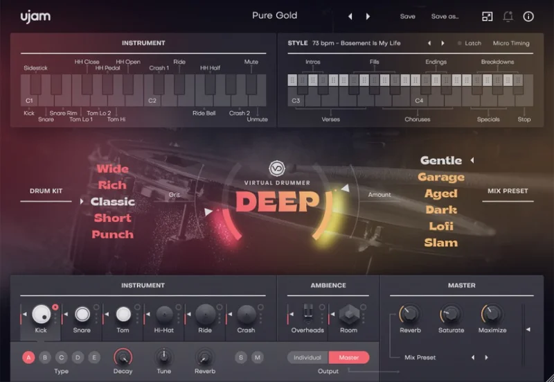 UJAM Virtual Drummer Deep interface