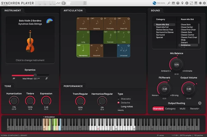 VSL Synchron Solo Violin 2 (Sordino) interface