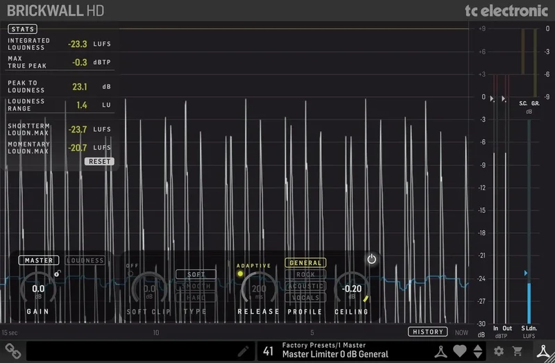 TC Electronic BRICKWALL HD - Master Limiter interface