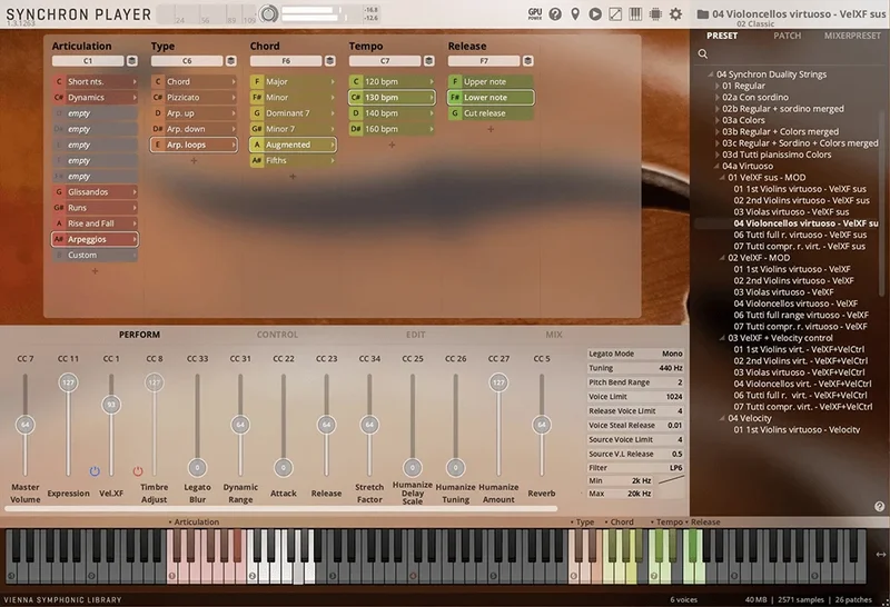 VSL Synchron Duality Strings (Virtuoso) interface