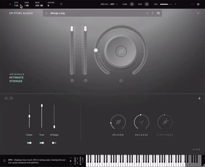 Spitfire Audio Originals Intimate Strings interface