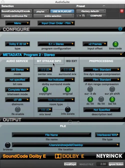 Neyrinck SoundCode For Dolby E Encoder interface