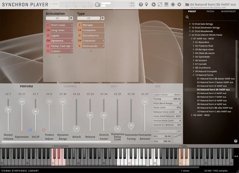 VSL Studio Natural Horns interface