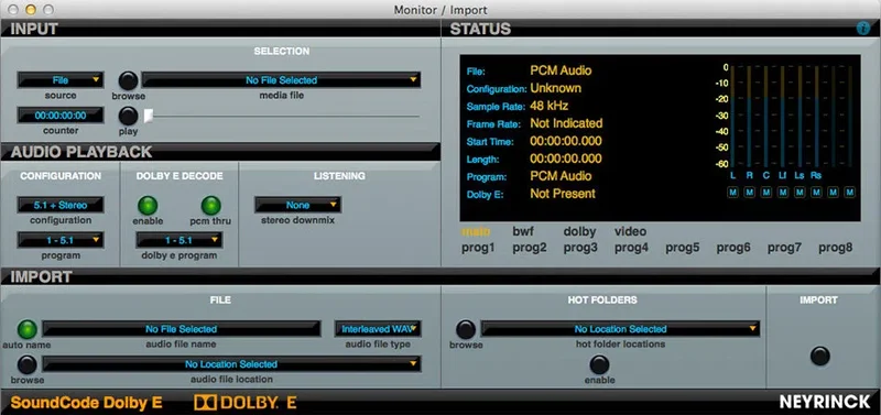 Neyrinck SoundCode For Dolby E Decoder interface