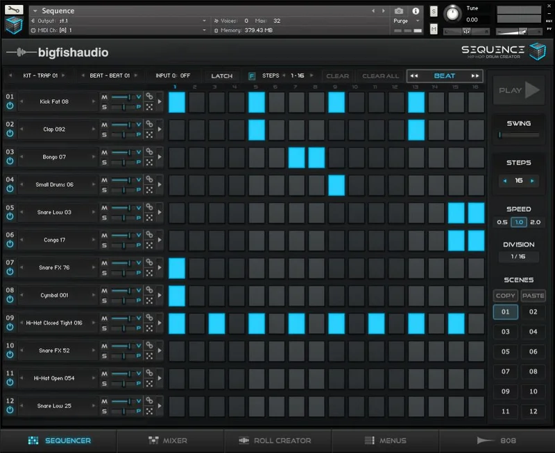 Big Fish Audio Sequence: Hip Hop Beat Creator interface