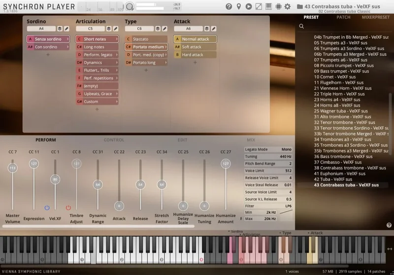 VSL Studio Special Brass: Contrabass Tuba interface