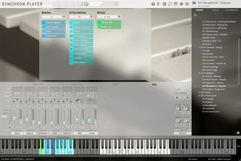 VSL Synchron Mallets II interface