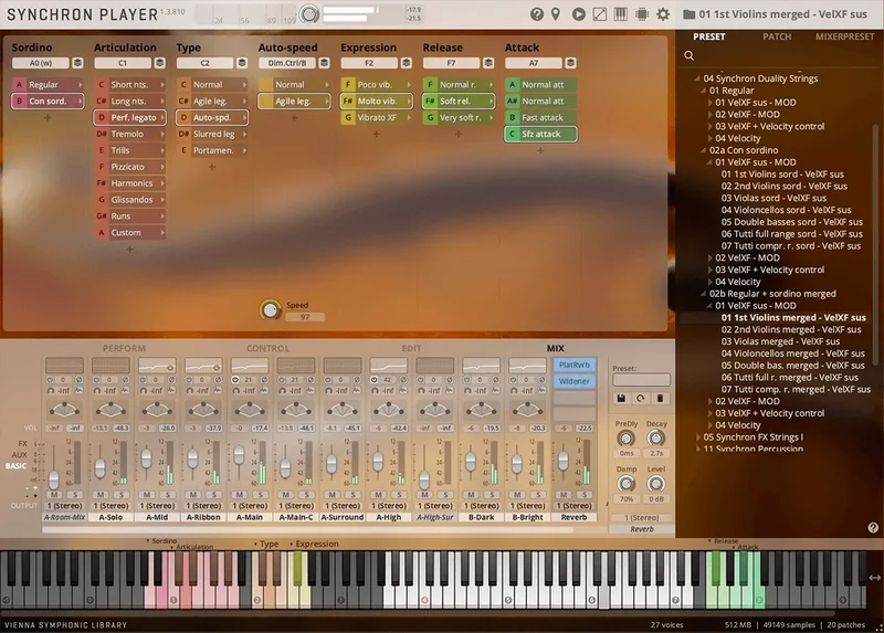 VSL Synchron Duality Strings (Sordino) interface