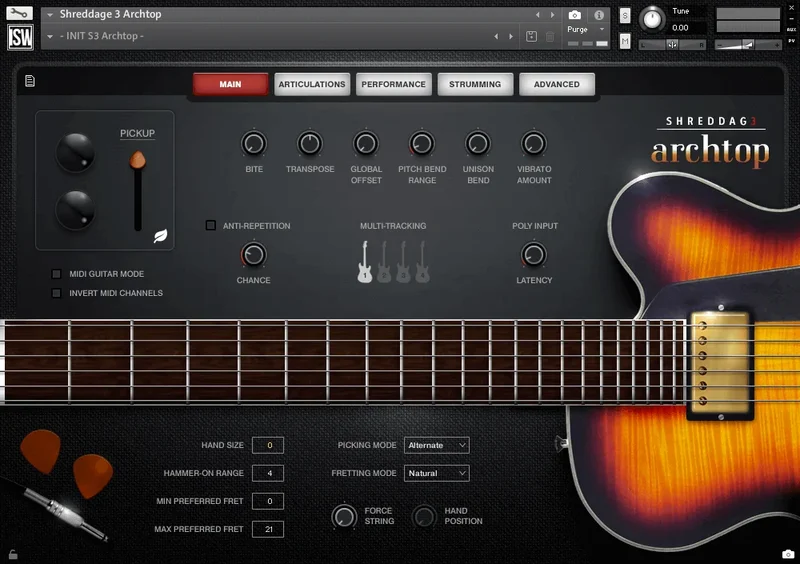 Impact Soundworks Shreddage 3 Archtop interface