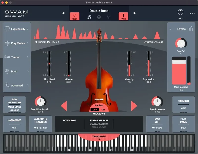 Audio Modeling SWAM Double Bass interface