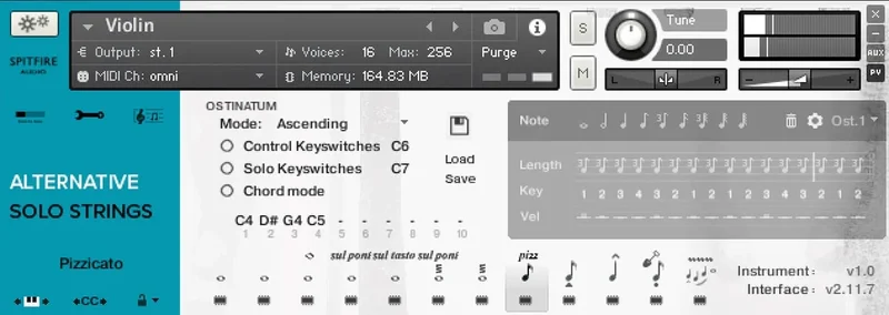 Spitfire Audio Alternative Solo Strings interface
