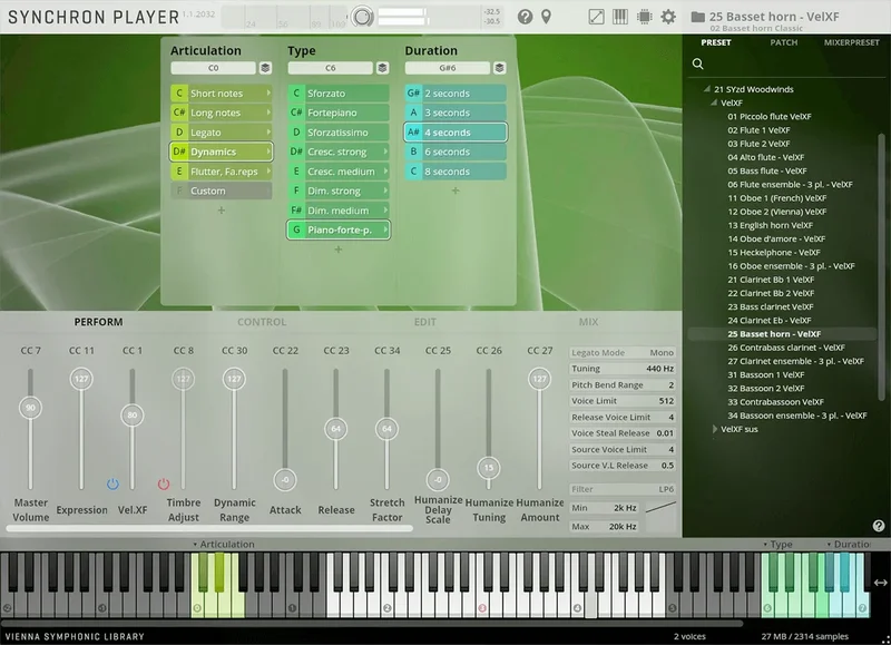 VSL Studio Basset Horn interface