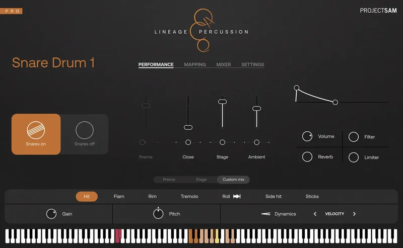 Project SAM Lineage Percussion Core interface