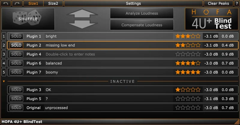 HOFA 4U+ BlindTest interface