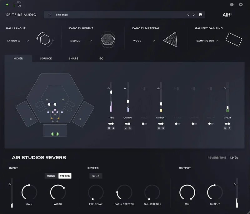 Spitfire Audio AIR Studios Reverb interface