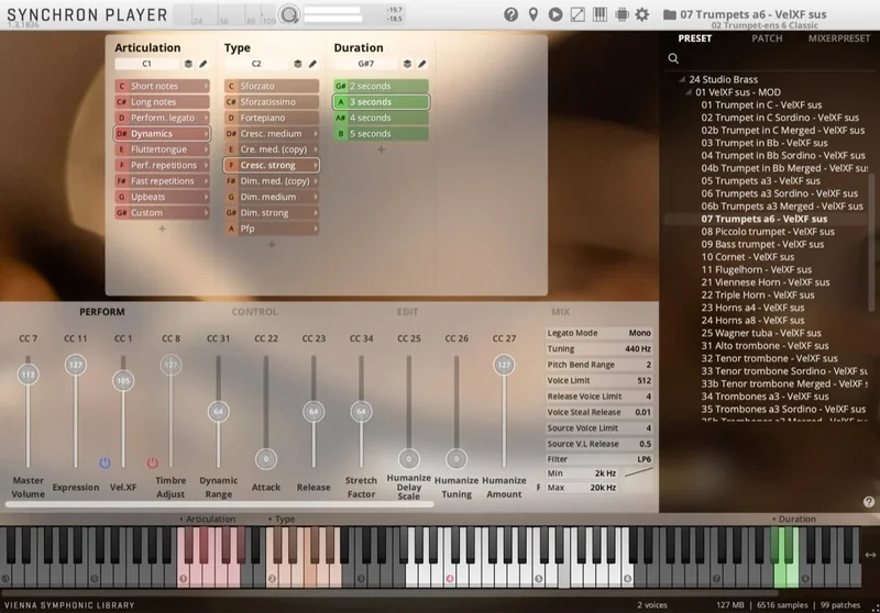VSL Studio Special Brass: Fanfare Trumpets interface