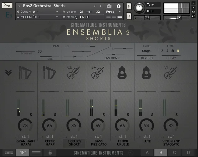Cinematique Instruments Ensemblia 2 Orchestral Shorts interface