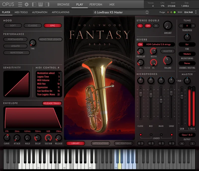 EastWest Hollywood Fantasy Brass interface
