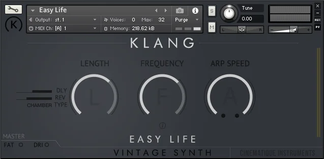 KLANG VINTAGE SYNTH: Easy Life interface