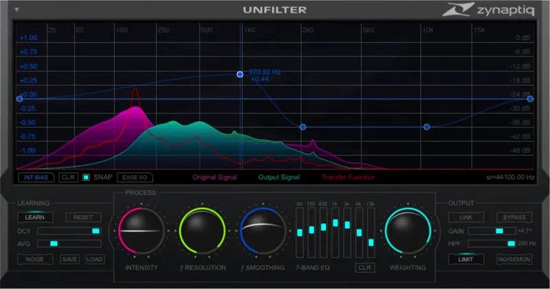 Zynaptiq Unfilter [Education] interface