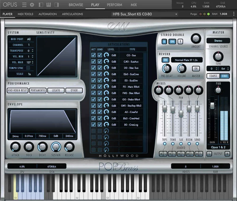EastWest Sounds Hollywood Pop Brass interface