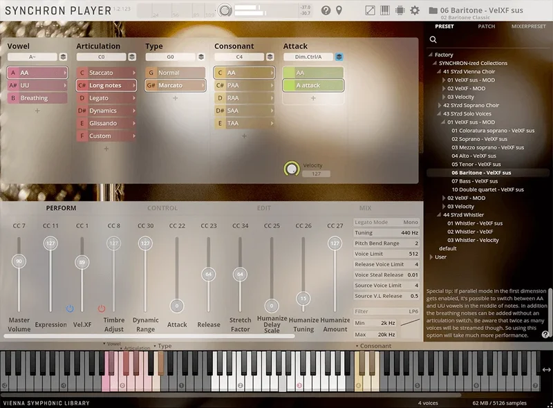 VSL Studio Solo Voices interface