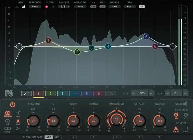 Waves F6 Floating-Band Dynamic EQ interface