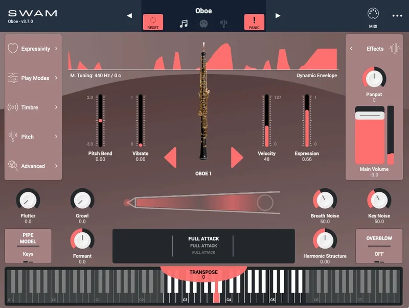 Audio Modeling SWAM Double Reeds interface