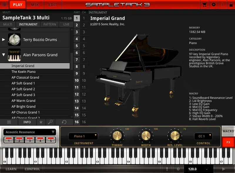 IK Multimedia Alan Parsons Imperial Grand Piano interface