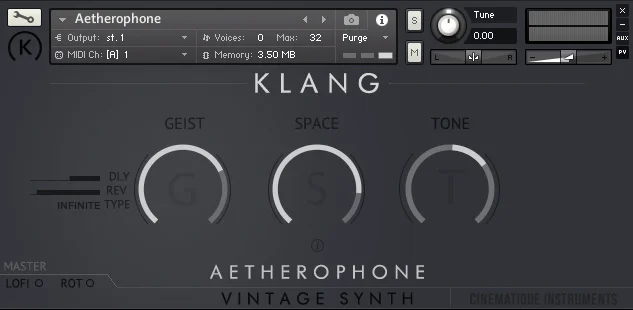 KLANG VINTAGE SYNTH: Aetherophone interface