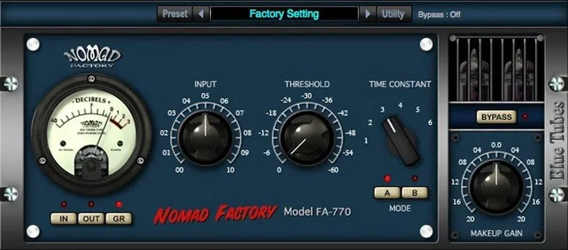Nomad Factory Blue Tubes Limiter FA770 interface