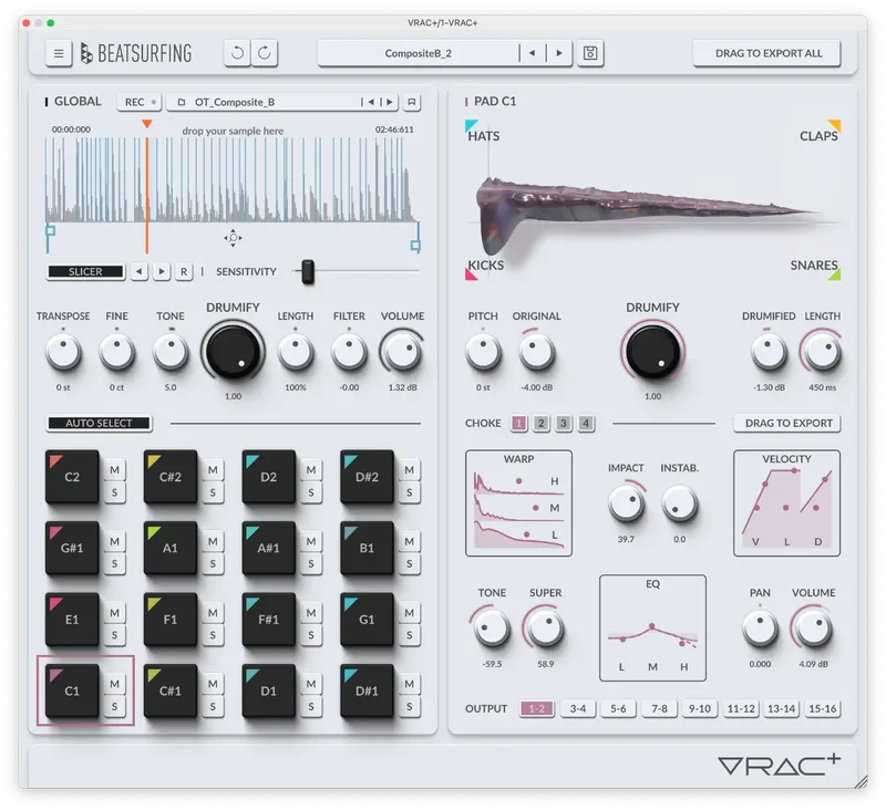 BEATSURFING VRAC+ interface