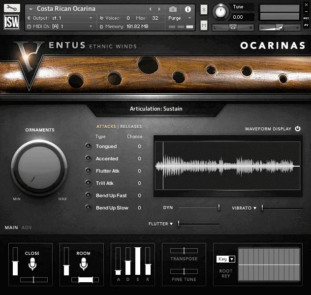 Impact Soundworks Ventus Ethnic Winds - Ocarinas interface
