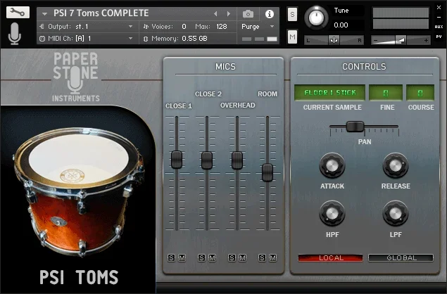 Paper Stone Instruments PSI Toms Kontakt Library interface