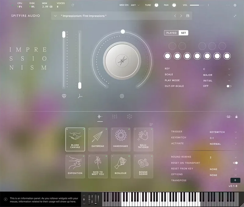 Spitfire Audio Impressionism interface