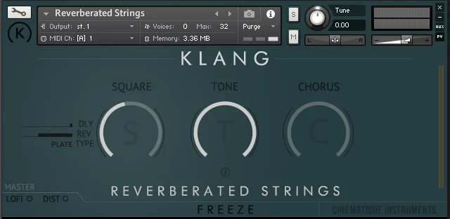 KLANG FREEZE: Reverberated Strings interface