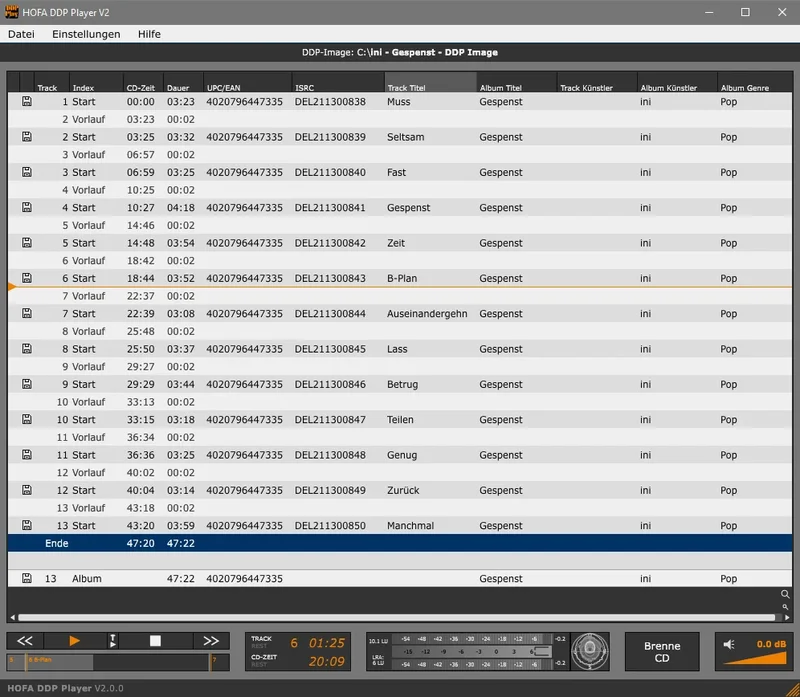 HOFA DDP Player V2 interface