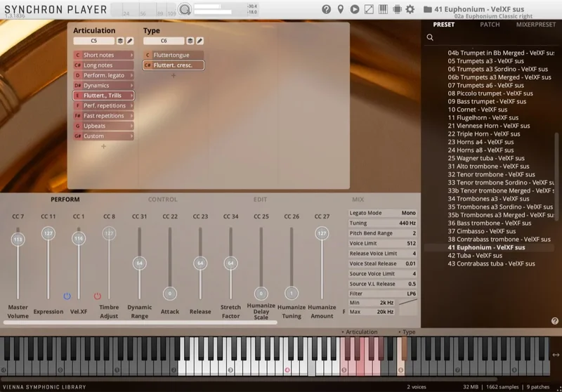 VSL Studio Special Brass: Euphonium interface
