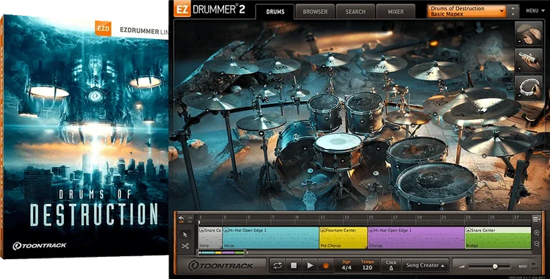 Toontrack EZX Drums Of Destruction interface