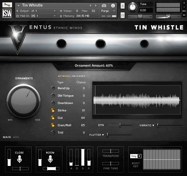 Impact Soundworks Ventus Ethnic Winds - Tin Whistle interface